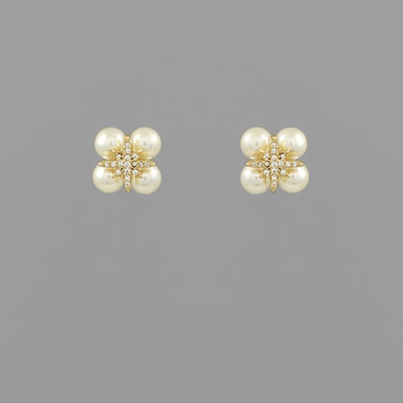 CZ & Pearl Cluster Earrings - Picture 1 of 1